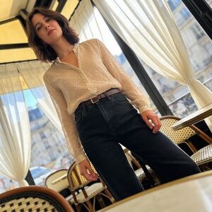 Equipment Femme Gold Metallic Polka Dot Silk Blend Shirt